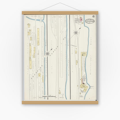 Old map wall art mockup — magnetic wood frame on white wall — Sanborn Fire Insurance Map from Louisiana, Pike County, Missouri (1890), Sheet #0006
