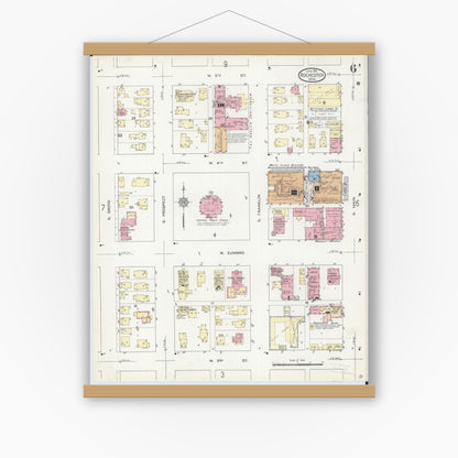 Old map wall art mockup — magnetic wood frame on white wall — Sanborn Fire Insurance Map from Rochester, Olmsted County, Minnesota (1914), Sheet #0006