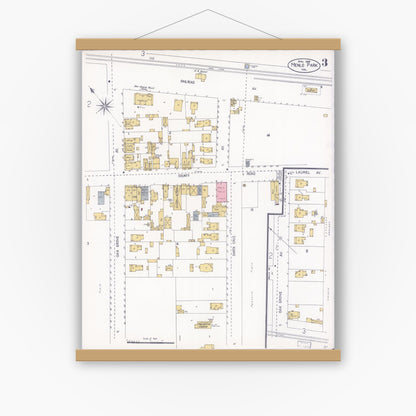 Old map wall art mockup — magnetic wood frame on white wall — Sanborn Fire Insurance Map from Menlo Park, San Mateo County, California (1908), Sheet #0003