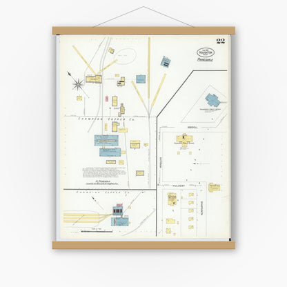 Old map wall art mockup — magnetic wood frame on white wall — Sanborn Fire Insurance Map from Houghton, Houghton County, Michigan (1908), Sheet #0022