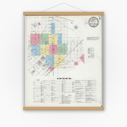 Old map wall art mockup — magnetic wood frame on white wall — Sanborn Fire Insurance Map from Lincoln, Logan County, Illinois (1896), Sheet #0001