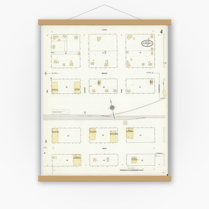 Old map wall art mockup — magnetic wood frame on white wall — Sanborn Fire Insurance Map from Forney, Kaufman County, Texas (1912), Sheet #0004