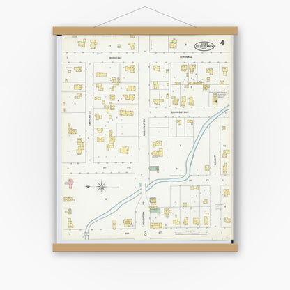 Old map wall art mockup — magnetic wood frame on white wall — Sanborn Fire Insurance Map from West Branch, Ogemaw County, Michigan (1904), Sheet #0004