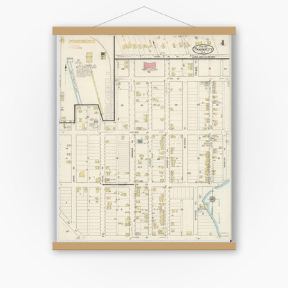 Old map wall art mockup — magnetic wood frame on white wall — Sanborn Fire Insurance Map from Panama City, Bay County, Florida (1917), Sheet #0004