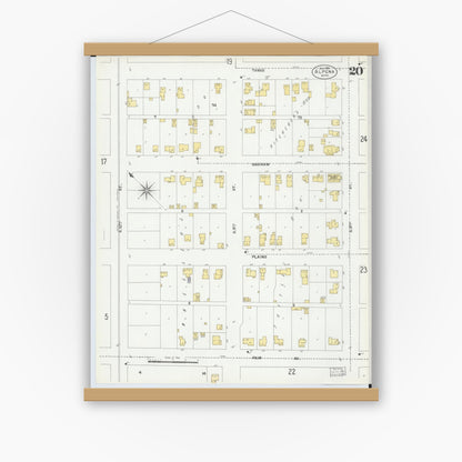 Old map wall art mockup — magnetic wood frame on white wall — Sanborn Fire Insurance Map from Alpena, Alpena County, Michigan (1901), Sheet #0020