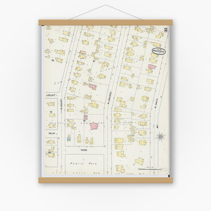 Old map wall art mockup — magnetic wood frame on white wall — Sanborn Fire Insurance Map from Rockford, Winnebago County, Illinois (1891), Sheet #0002
