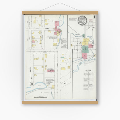 Old map wall art mockup — magnetic wood frame on white wall — Sanborn Fire Insurance Map from Rochester, Oakland County, Michigan (1895) - Complete Map Set