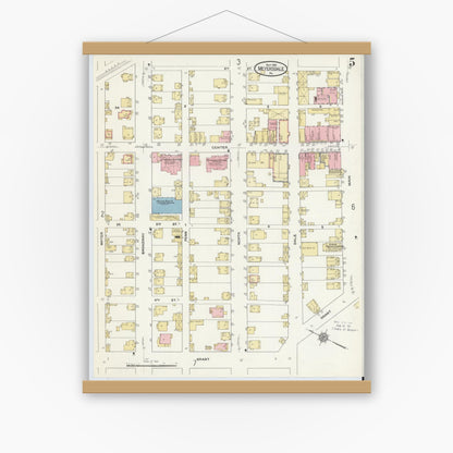 Old map wall art mockup — magnetic wood frame on white wall — Sanborn Fire Insurance Map from Meyersdale, Somerset County, Pennsylvania (1910), Sheet #0005