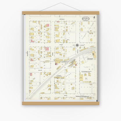 Old map wall art mockup — magnetic wood frame on white wall — Sanborn Fire Insurance Map from West Liberty, Logan County, Ohio (1911), Sheet #0004