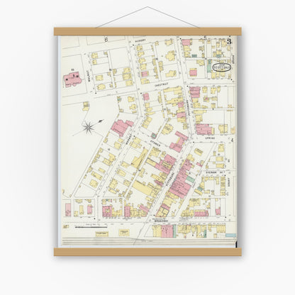 Old map wall art mockup — magnetic wood frame on white wall — Sanborn Fire Insurance Map from Scottdale, Westmoreland County, Pennsylvania (1897), Sheet #0003