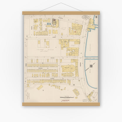 Old map wall art mockup — magnetic wood frame on white wall — Sanborn Fire Insurance Map from Avalon, Los Angeles County, California (1919), Sheet #0003