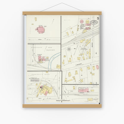 Old map wall art mockup — magnetic wood frame on white wall — Sanborn Fire Insurance Map from Pontiac, Oakland County, Michigan (1898), Sheet #0005