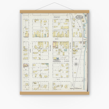 Old map wall art mockup — magnetic wood frame on white wall — Sanborn Fire Insurance Map from Winneconne, Winnebago County, Wisconsin (1893), Sheet #0002