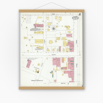 Old map wall art mockup — magnetic wood frame on white wall — Sanborn Fire Insurance Map from Statesville, Iredell County, North Carolina (1905), Sheet #0002