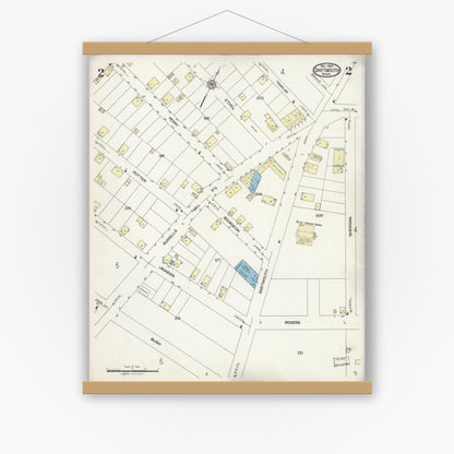 Old map wall art mockup — magnetic wood frame on white wall — Sanborn Fire Insurance Map from Dartmouth, Bristol County, Massachusetts (1924), Sheet #0002