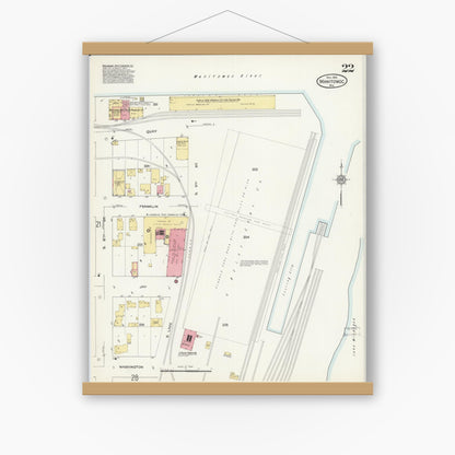 Old map wall art mockup — magnetic wood frame on white wall — Sanborn Fire Insurance Map from Manitowoc, Manitowoc County, Wisconsin (1912), Sheet #0022