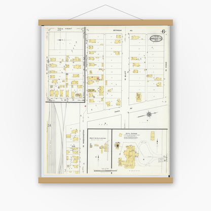 Old map wall art mockup — magnetic wood frame on white wall — Sanborn Fire Insurance Map from Marquette, Marquette County, Michigan (1917), Sheet #0006