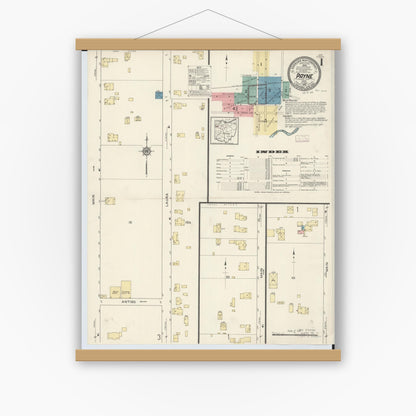 Old map wall art mockup — magnetic wood frame on white wall — Sanborn Fire Insurance Map from Payne, Paulding County, Ohio (1913) - Complete Map Set