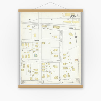 Old map wall art mockup — magnetic wood frame on white wall — Sanborn Fire Insurance Map from Palatka, Putnam County, Florida (1915), Sheet #0005