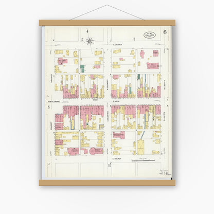 Old map wall art mockup — magnetic wood frame on white wall — Sanborn Fire Insurance Map from Galion, Crawford County, Ohio (1907), Sheet #0006