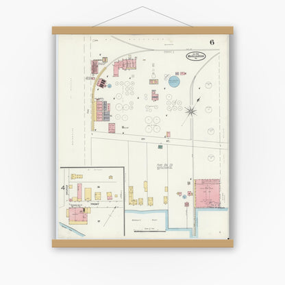 Old map wall art mockup — magnetic wood frame on white wall — Sanborn Fire Insurance Map from Marcus Hook, Chester County, Pennsylvania (1905), Sheet #0006