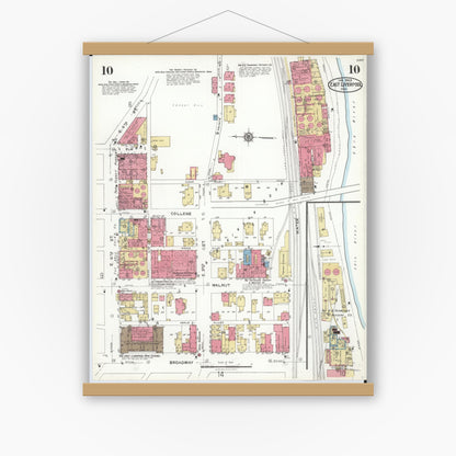 Old map wall art mockup — magnetic wood frame on white wall — Sanborn Fire Insurance Map from East Liverpool, Columbiana County, Ohio (1923), Sheet #0010