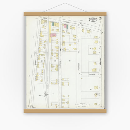 Old map wall art mockup — magnetic wood frame on white wall — Sanborn Fire Insurance Map from Flushing, Queens County, New York (1892), Sheet #0007