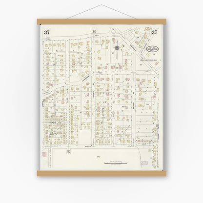 Old map wall art mockup — magnetic wood frame on white wall — Sanborn Fire Insurance Map from Ann Arbor, Washtenaw County, Michigan (1925), Sheet #0037