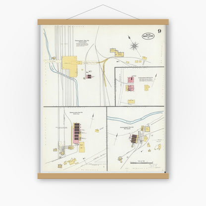 Old map wall art mockup — magnetic wood frame on white wall — Sanborn Fire Insurance Map from Nanticoke, Luzerne County, Pennsylvania (1903), Sheet #0009