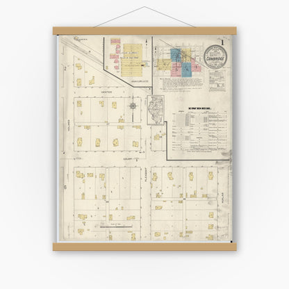 Old map wall art mockup — magnetic wood frame on white wall — Sanborn Fire Insurance Map from Cambridge, Henry County, Illinois (1913) - Complete Map Set