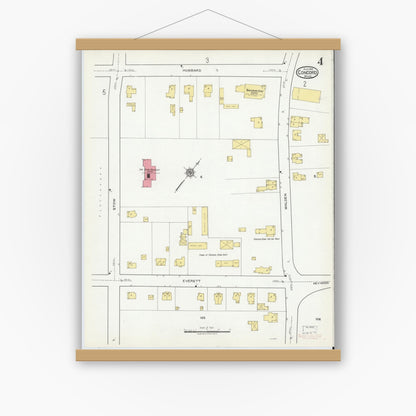 Old map wall art mockup — magnetic wood frame on white wall — Sanborn Fire Insurance Map from Concord, Middlesex County, Massachusetts (1918), Sheet #0004