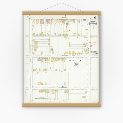Old map wall art mockup — magnetic wood frame on white wall — Sanborn Fire Insurance Map from Shippensburg, Cumberland And Franklin Counties, Pennsylvania (1904), Sheet #0004
