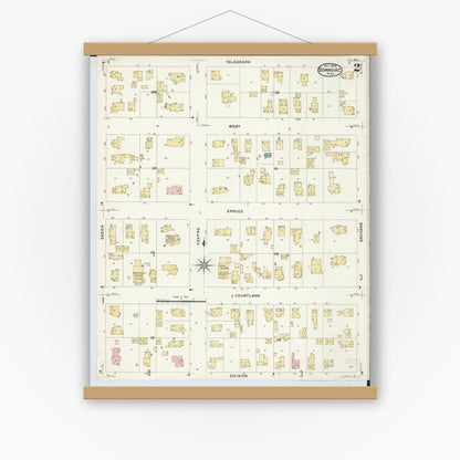 Old map wall art mockup — magnetic wood frame on white wall — Sanborn Fire Insurance Map from Dowagiac, Cass County, Michigan (1908), Sheet #0002