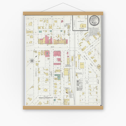 Old map wall art mockup — magnetic wood frame on white wall — Sanborn Fire Insurance Map from Walnut, Bureau County, Illinois (1900), Sheet #0001