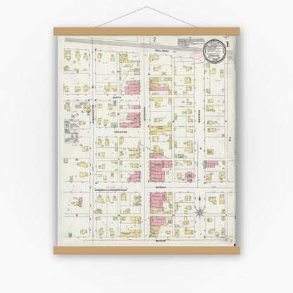 Old map wall art mockup — magnetic wood frame on white wall — Sanborn Fire Insurance Map from Converse, Miami County, Indiana (1898) - Complete Map Set