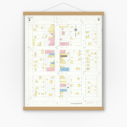 Old map wall art mockup — magnetic wood frame on white wall — Sanborn Fire Insurance Map from Adrian, Nobles County, Minnesota (1937), Sheet #0002