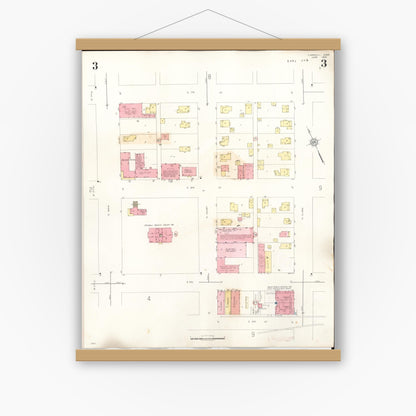 Old map wall art mockup — magnetic wood frame on white wall — Sanborn Fire Insurance Map from Carroll, Carroll County, Iowa (1948), Sheet #0003