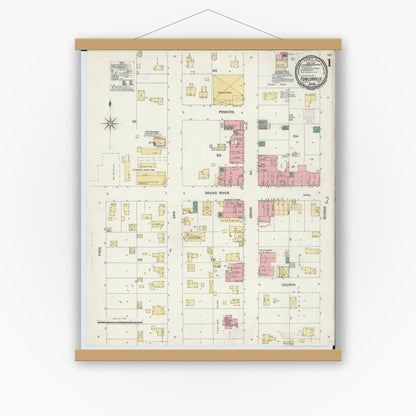 Old map wall art mockup — magnetic wood frame on white wall — Sanborn Fire Insurance Map from Fowlerville, Livingston County, Michigan (1901), Sheet #0001