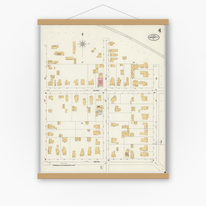 Old map wall art mockup — magnetic wood frame on white wall — Sanborn Fire Insurance Map from Union City, Erie County, Pennsylvania (1900), Sheet #0004