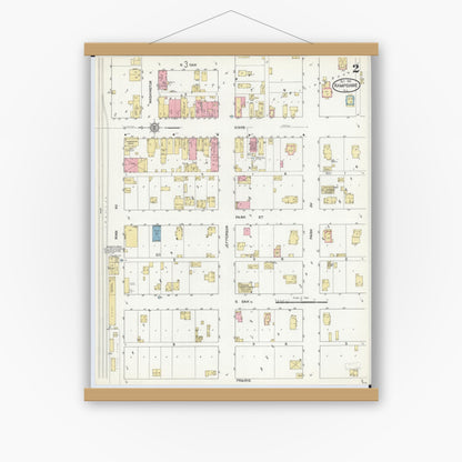 Old map wall art mockup — magnetic wood frame on white wall — Sanborn Fire Insurance Map from Hampshire, Kane County, Illinois (1912), Sheet #0002