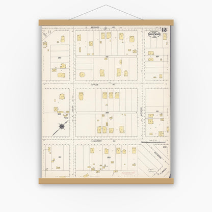 Old map wall art mockup — magnetic wood frame on white wall — Sanborn Fire Insurance Map from Inglewood, Los Angeles County, California (1912), Sheet #0012