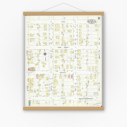 Old map wall art mockup — magnetic wood frame on white wall — Sanborn Fire Insurance Map from Poplar Bluff, Butler County, Missouri (1910), Sheet #0008