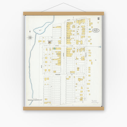 Old map wall art mockup — magnetic wood frame on white wall — Sanborn Fire Insurance Map from Buhl, Saint Louis County, Minnesota (1904), Sheet #0002