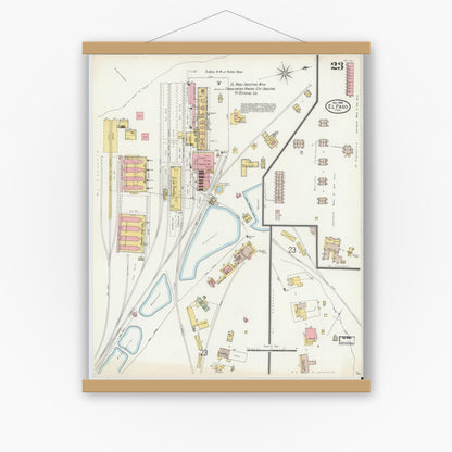 Old map wall art mockup — magnetic wood frame on white wall — Sanborn Fire Insurance Map from El Paso, El Paso County, Texas (1898), Sheet #0023