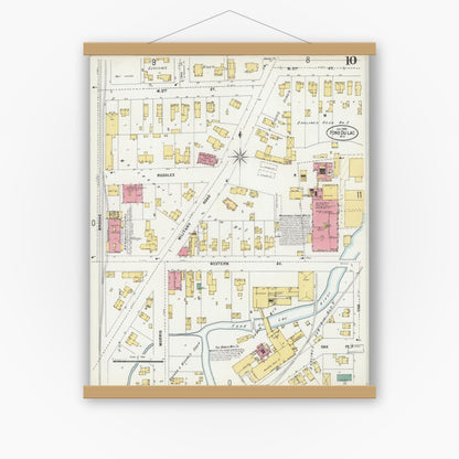 Old map wall art mockup — magnetic wood frame on white wall — Sanborn Fire Insurance Map from Fond du Lac, Fond du Lac County, Wisconsin (1898), Sheet #0010