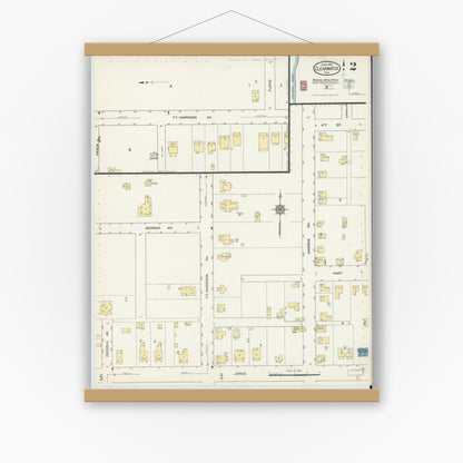 Old map wall art mockup — magnetic wood frame on white wall — Sanborn Fire Insurance Map from Clearwater, Pinellas County, Florida (1913), Sheet #0002