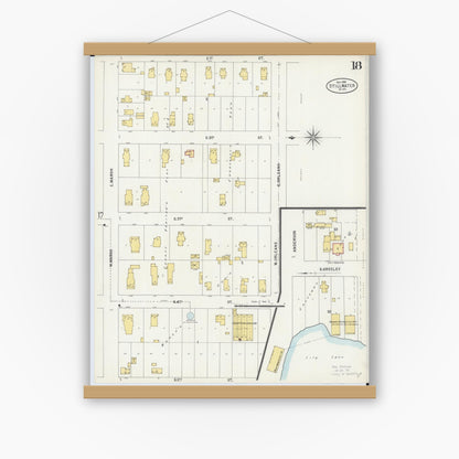 Old map wall art mockup — magnetic wood frame on white wall — Sanborn Fire Insurance Map from Stillwater, Washington County, Minnesota (1898), Sheet #0018