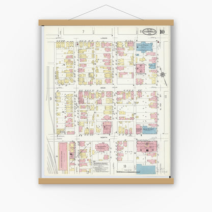 Old map wall art mockup — magnetic wood frame on white wall — Sanborn Fire Insurance Map from Steubenville, Jefferson County, Ohio (1913), Sheet #0010