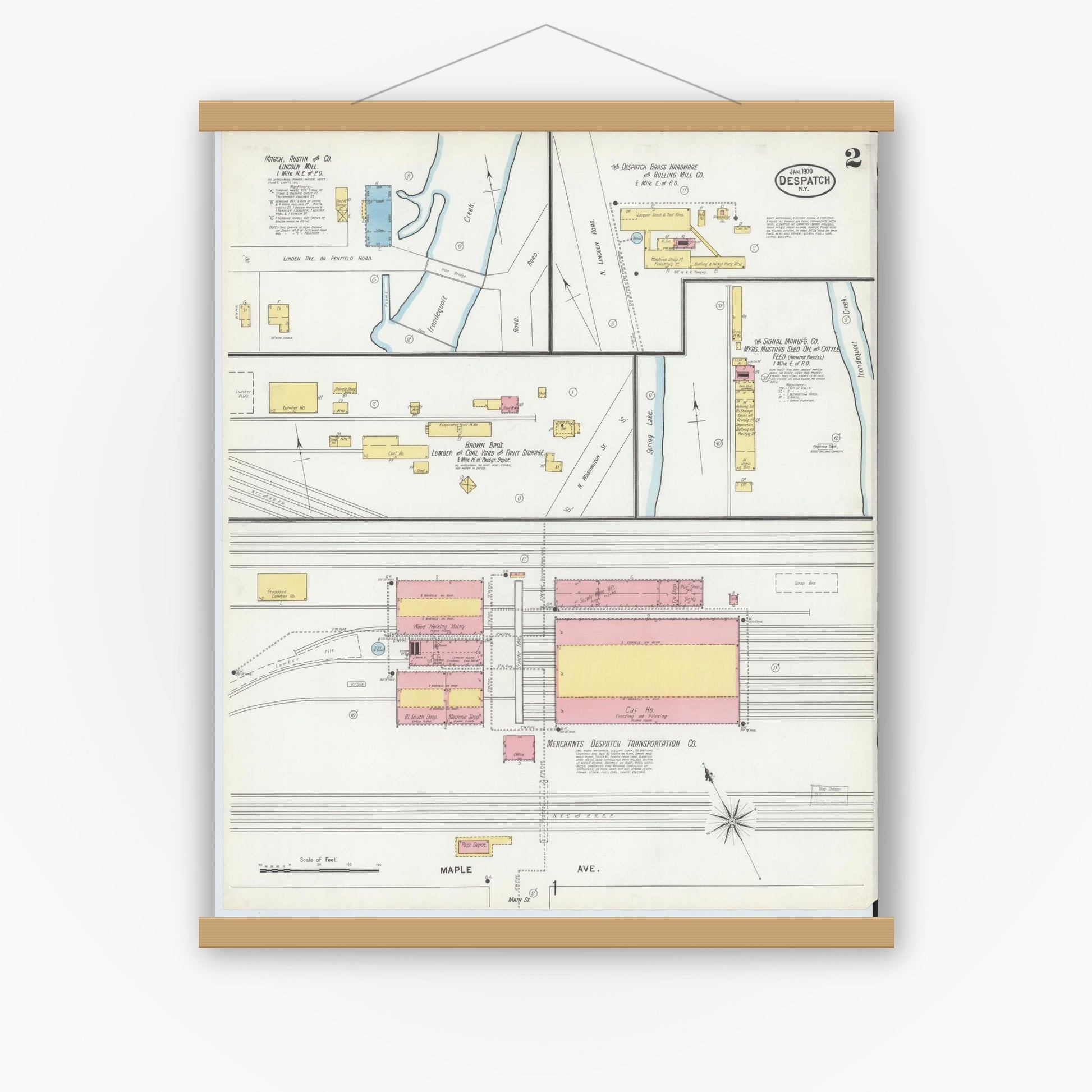 Old map wall art mockup — magnetic wood frame on white wall — Sanborn Fire Insurance Map from Despatch, Monroe County, New York (1900), Sheet #0002
