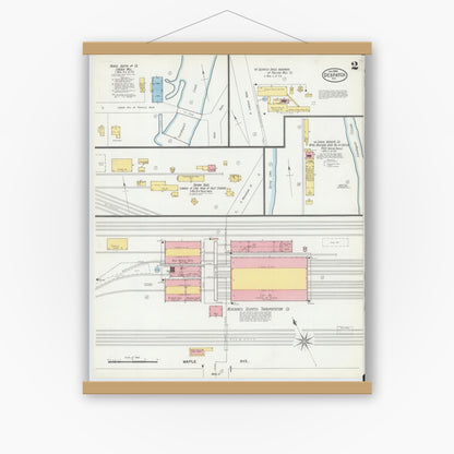 Old map wall art mockup — magnetic wood frame on white wall — Sanborn Fire Insurance Map from Despatch, Monroe County, New York (1900), Sheet #0002